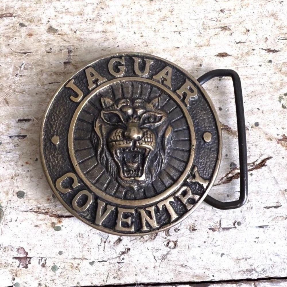 Jaguar Coventry Solid Brass Belt Buckle Vintage Growler Cat Head Logo 857 Taiwan